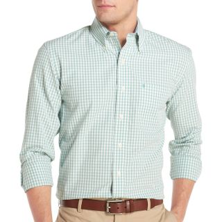 Izod Essential Gingham Button Front Shirt, Green, Mens