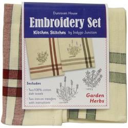 Garden Herbs Kitchen Stitches Embroidery Set  Cream W/red and Cream W/green Side Stripes