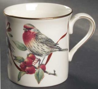 Lenox China Winter Greetings Mug, Fine China Dinnerware   Red Ribbons, Birds On
