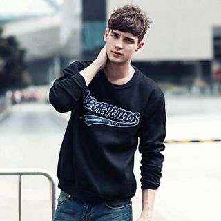 YiRANCP Mens Korean Style Round Collar Letters Printed Long Sleeve Sweater(Black)
