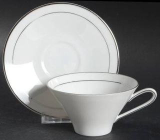Quality Crafts Reflection Flat Cup & Saucer Set, Fine China Dinnerware   All Whi