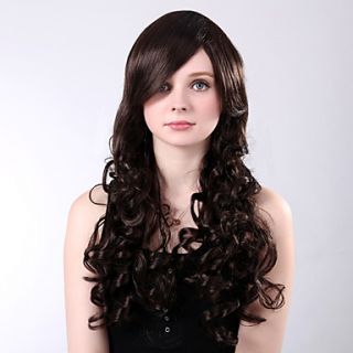 Capless Long Brown Curly Synthetic Side Bang Wings