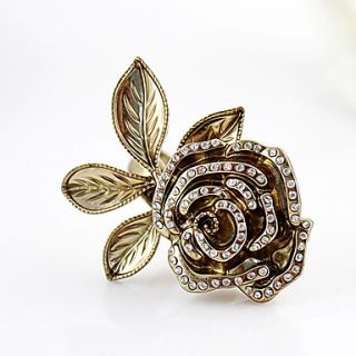 Kayshine Womens Rose Pattern Diamond Studded Vintage Style Alloy Ring