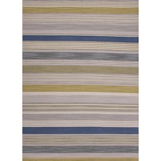 Flat Weave Stripe Green Wool Rug (2 X 3)