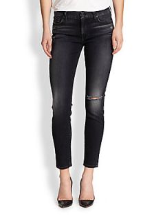 7 For All Mankind Distressed Skinny Ankle Jeans   Black