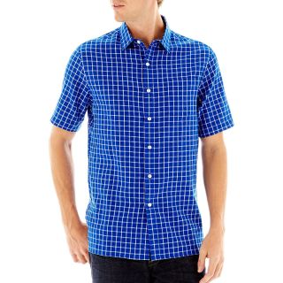 CLAIBORNE Short Sleeve Linen Cotton Shirt, Blue, Mens