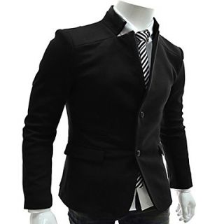 HKWB Casual Leather Joint Stand Collar Suit Coat(Black)