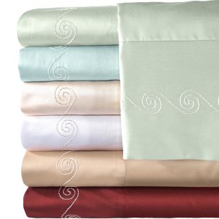 American Heritage 500tc Egyptian Cotton Sateen Embroidered Swirl Sheet Set, Sage