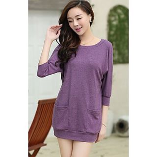 Meitiantian Pocket Midi 3/4 Sleeve Purple Dress
