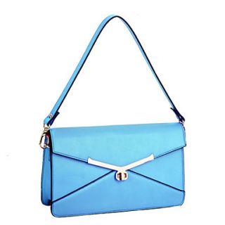 Global Freeman Womens European Free Man Solid Color Leather Messenger Bag(Light Blue)