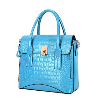 Global Freeman Womens Fashion Crocodile Buckle Leather Tote(Light Blue)