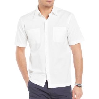 Izod Short Sleeve Chambray Shirt, White, Mens