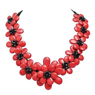 JANE STONE Red Flower Clinch Fashion Chunky Statement Necklace