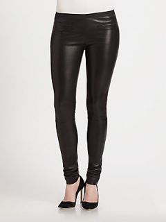 MILLY Monica Stretch Leather Pants   Black