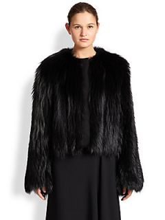 The Row Hilliard Fox Fur Jacket   Black