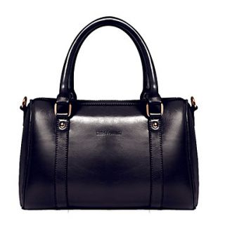 Global Freeman Womens Boston Simple Solid Color Pure Leather Tote(Black)