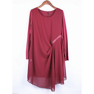 JRY Womens Simple Round Neck Wine A Line Chiffon Loose Fit Dress