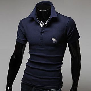 Aowofs HOT Mens Elk Embroidered Short sleeve Fashion Slim Polo Shirt(Navy Blue)