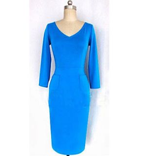Zoey Womens V Neck Pocket Blue Dress