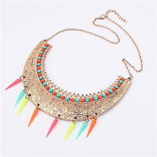 Yiyi Womens Vintage Bohemian Carved Gemstone Colorful Rivets Tassel Necklace(Screen Color)