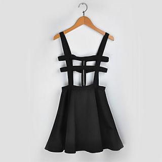 K Star Womens Korean Fashion Sleevless Elastic Waist Dress(Black)