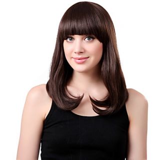 Capless Medium Synthetic Brown Straight Hair Wig Full Bang