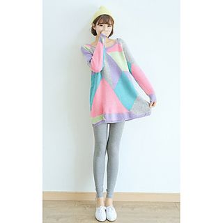 Womens Colorful Round Collar Sweater