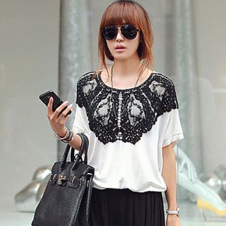 QianyuCasual Cotton Cut Out Loose Fit T Shirt(White)