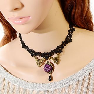 OMUTO Korea Original Lace Princess Purple Rose Necklace (Black)