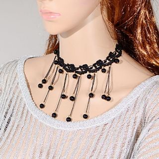 OMUTO Lace Bead Tassels Vintage Necklace (Black)