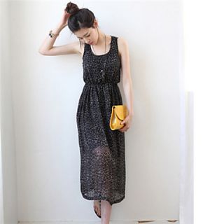 XiXi Womens Fashion Bohemian Style Polka Dots Print Chiffon Waist Dress(Black)