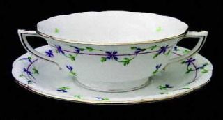 Herend Blue Garland (Pbg) Footed Cream Soup Bowl & Saucer Set, Fine China Dinner