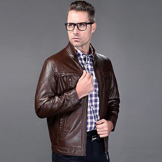 Mens Stand Collar High grade PU Leather Jacket