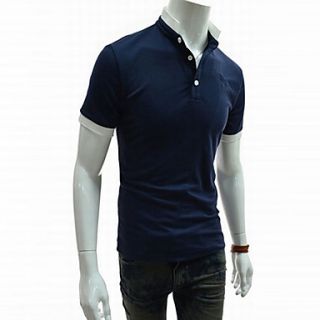 ZHELIN Mens Simple Short Sleeve Bodycon Stand Collar 100% Cotton T Shirt