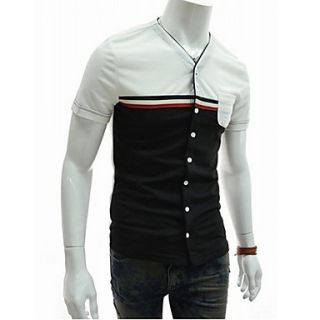 ZHELIN Mens V Neck Short Sleeve Bodycon Contrast Color Black 100% Cotton T Shirt