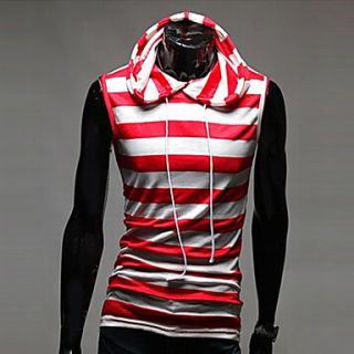 ZHELIN Mens Stripe Bodycon Short Sleeve Hoodie Red 100% Cotton T Shirt