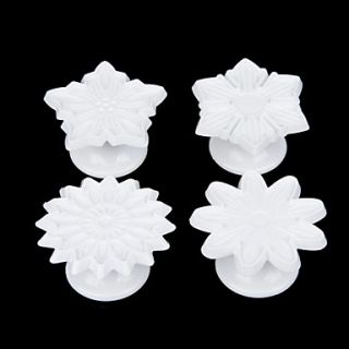DIY Flower Style White Plastic Cookies Fondant Cutter Molds (4 PCS)