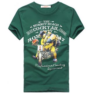 Lucassa Mens Cartoon Print Short Sleeve Casual T Shirt(Green)