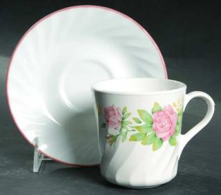 Corning Elegant Rose Flat Cup & Saucer Set, Fine China Dinnerware   Corelle,Pink