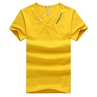 LangXin Mens Korean V Neck Collar Solid Color Short Sleeve T Shirt(Black,Gray,White,Yellow,Green)