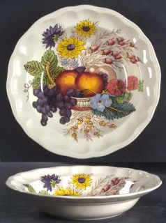 Spode Reynolds Rim Soup Bowl, Fine China Dinnerware   Fruits & Flowers In  Cente