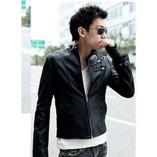 UF Mens Black Stand Neck Pu Leather Motorcycle Jacket