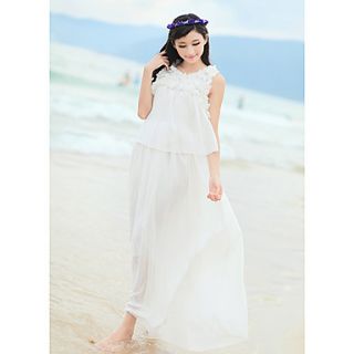 Kingmany Womens Fashion Sleevless Lace Flowers Long Dress(White)