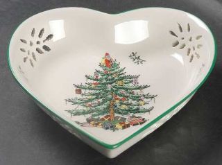 Spode Christmas Tree Green Trim 7 Pierced Heart Shaped Tray, Fine China Dinnerw