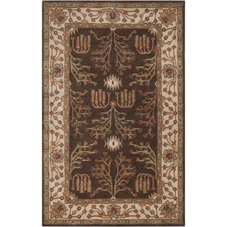 Hand tufted Brown/beige Traditional Bordered Endeavor New Zealand Wool Rug