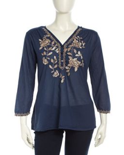 Floral Embroidered Voile Blouse, Deep Dawn, Womens
