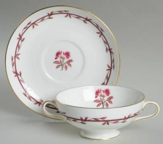 Minton Carmine Footed Cream Soup Bowl & Saucer Set, Fine China Dinnerware   Red/