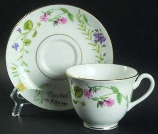 Royal Worcester Arcadia Footed Cup & Saucer Set, Fine China Dinnerware   Pink,Ye