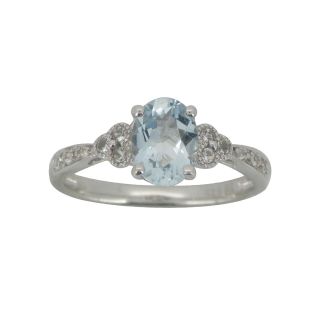 Aquamarine & Lab Created White Sapphire Vintage Style Ring Sterling Silver,