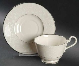 Franciscan Tapestry Footed Cup & Saucer Set, Fine China Dinnerware   White Snowf